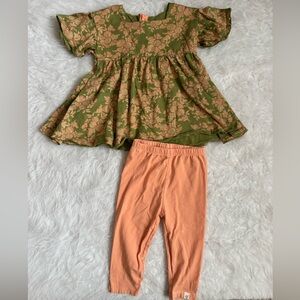 Burt's Bees Cottagecore Olive Green Floral Top with Peach Capri Leggings